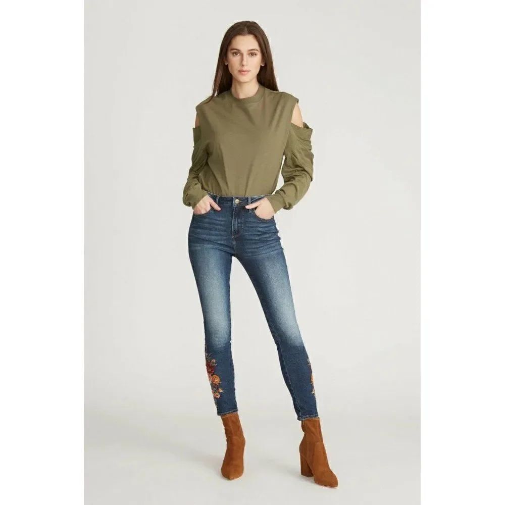 NWT DRIFTWOOD JEANS Sz 25 JACKIE HIGH RISE SKINNY EMBROIDERED MIDNIGHT ROSE